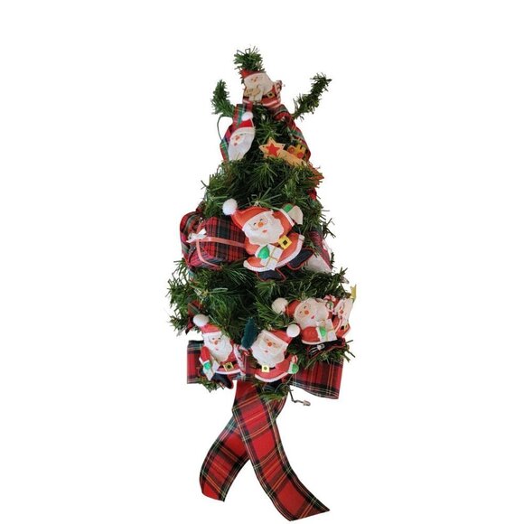 Vintage Smile Victorian Wall Tree Santa Claus Plaid Accents Battery Operated - Picture 3 of 10